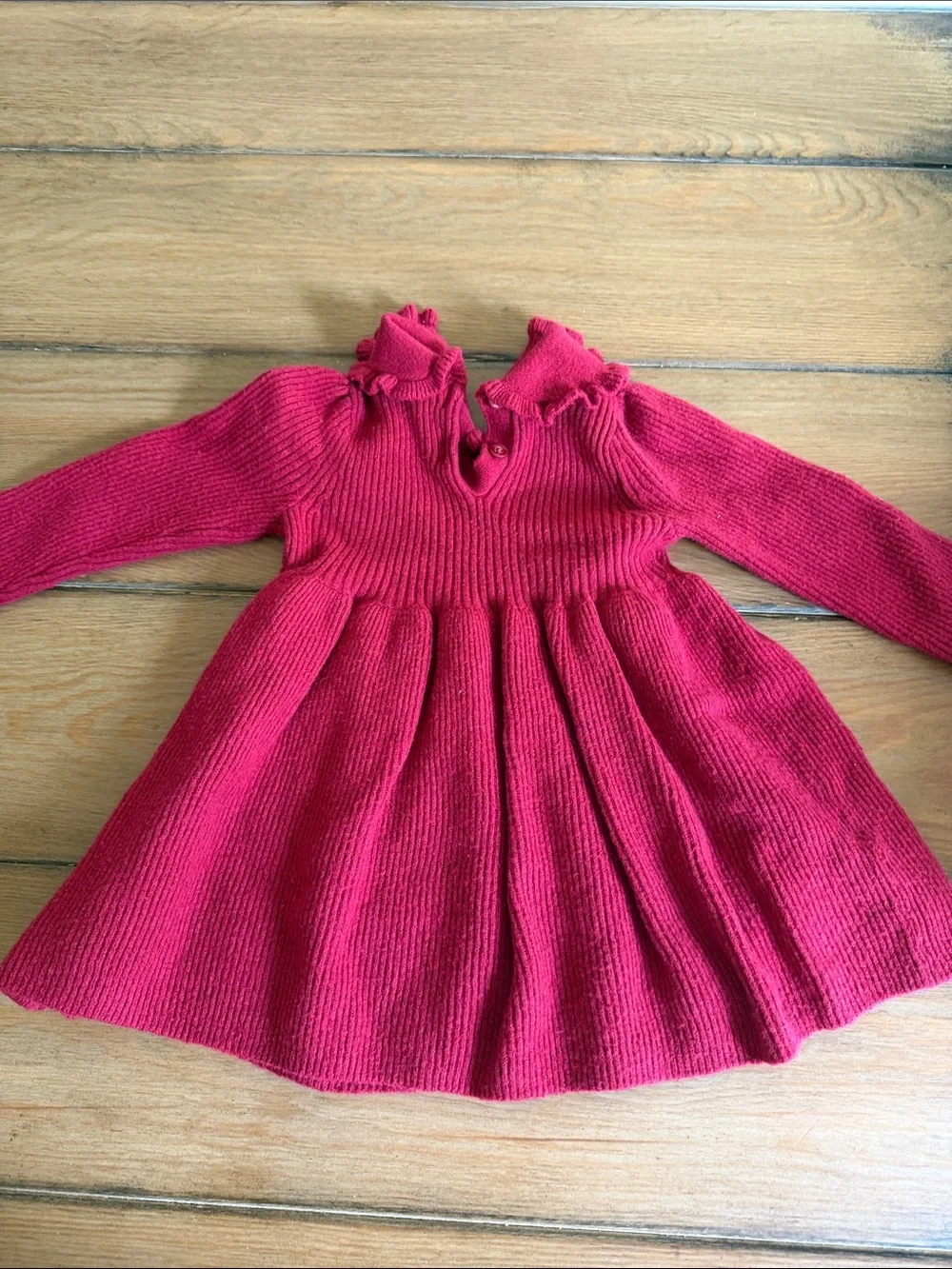 GAP Girls Knit Long-Sleeve Ruffle Collar Dress - Fuchsia Pink